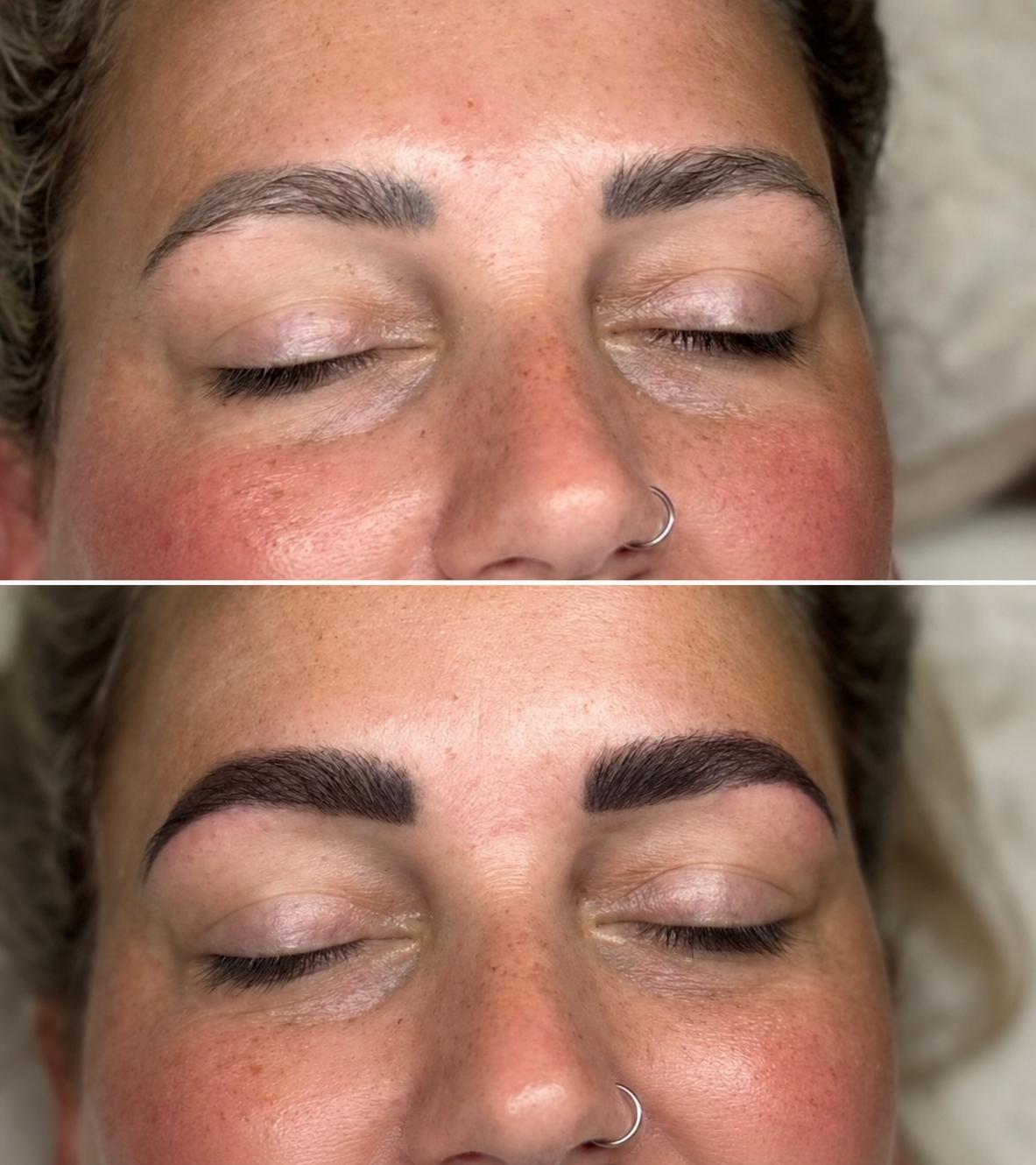 Voor en na een wenkbrauwbehandeling bij Weesper Brow & Glow in Weesp